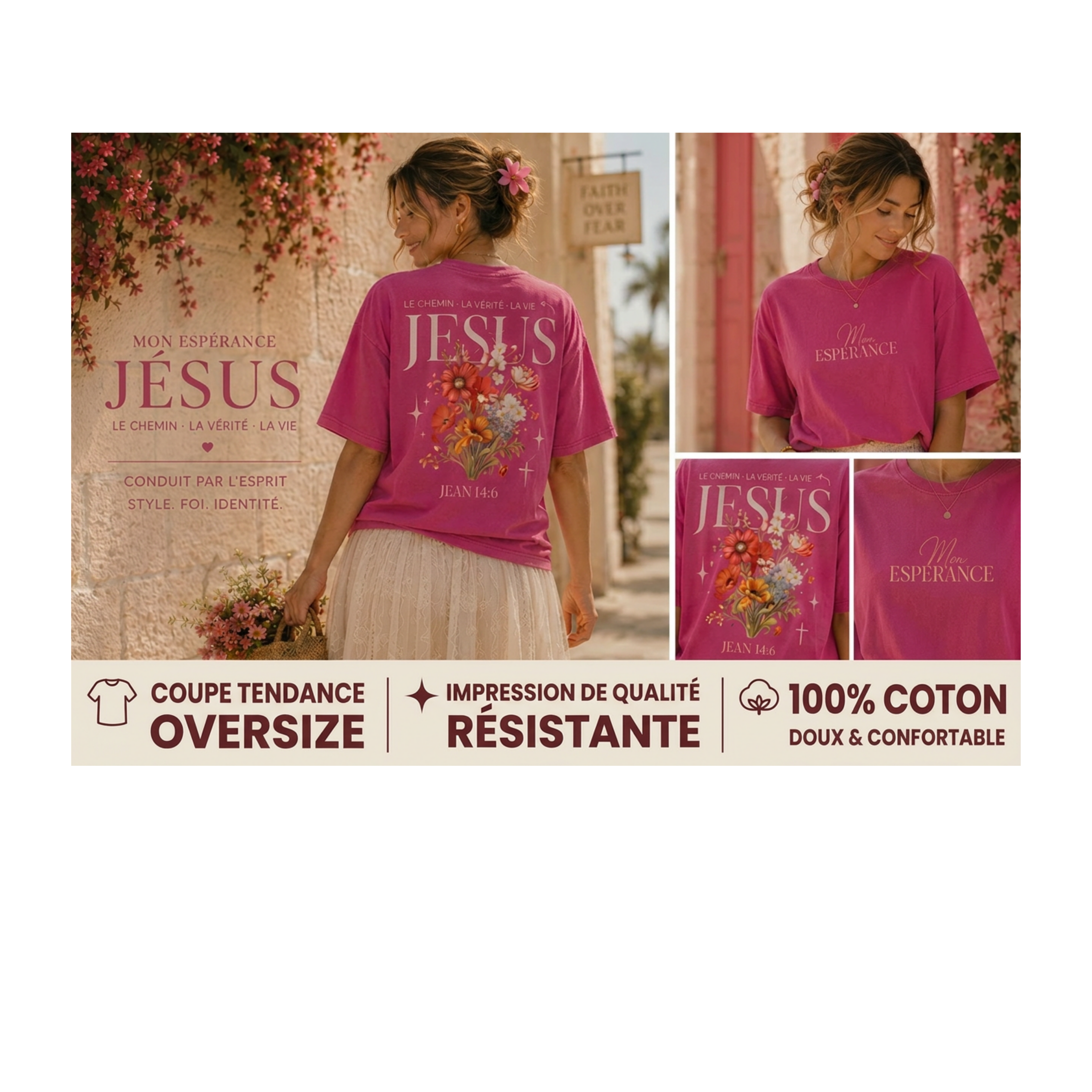 Tee-shirt oversize « Jésus, le Chemin, la Vérité, la Vie »