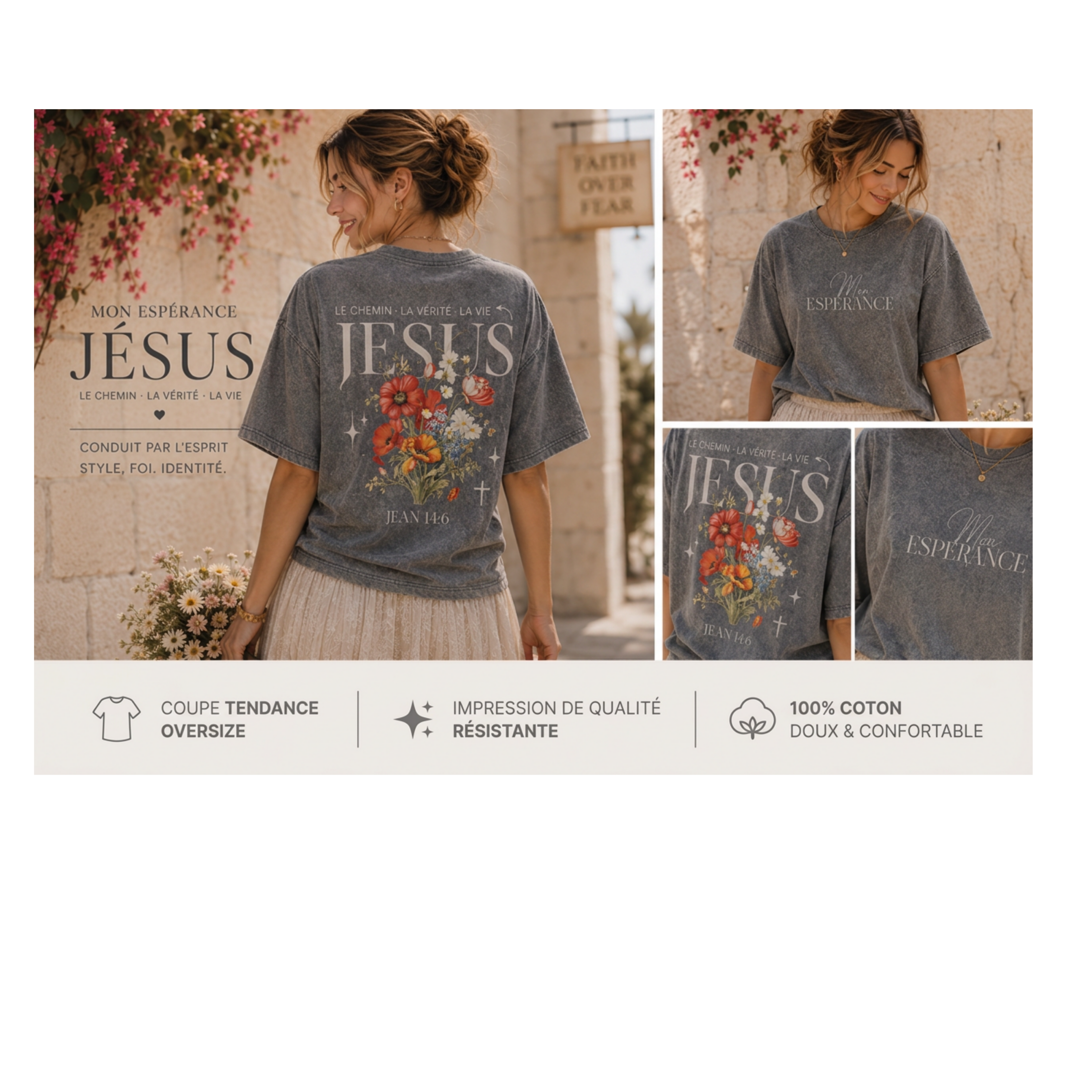Tee-shirt oversize « Jésus, le Chemin, la Vérité, la Vie »