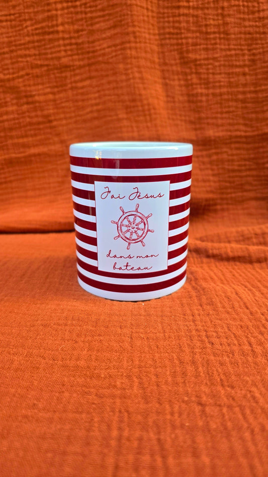 Mug a rayure "j’ai Jésus dans mon bateau"